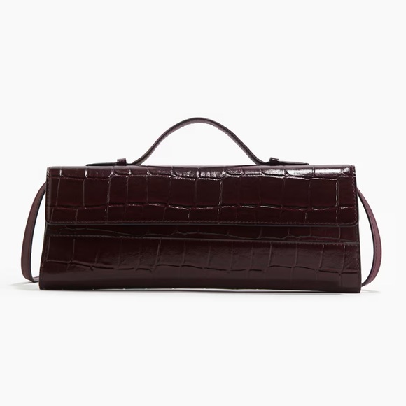 H&M Crocodile-Embossed Rectangular Clutch / Crossbody Bag Burgundy NWT - Picture 2 of 8